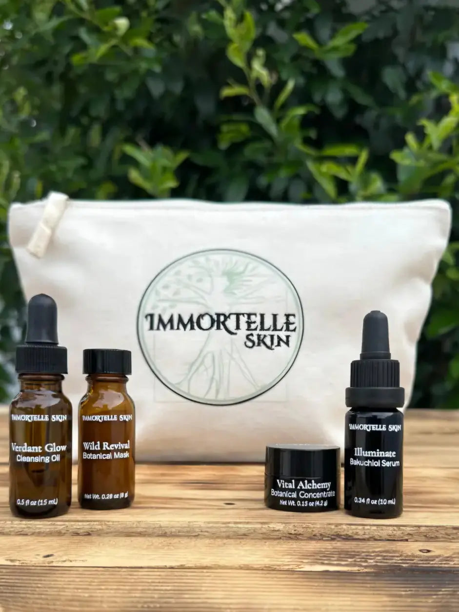 Immortelle Skin Deluxe Mini Ritual Set – Vital Alchemy, Illuminate, Verdant Glow, Wild Revival botanical skincare limited edition set