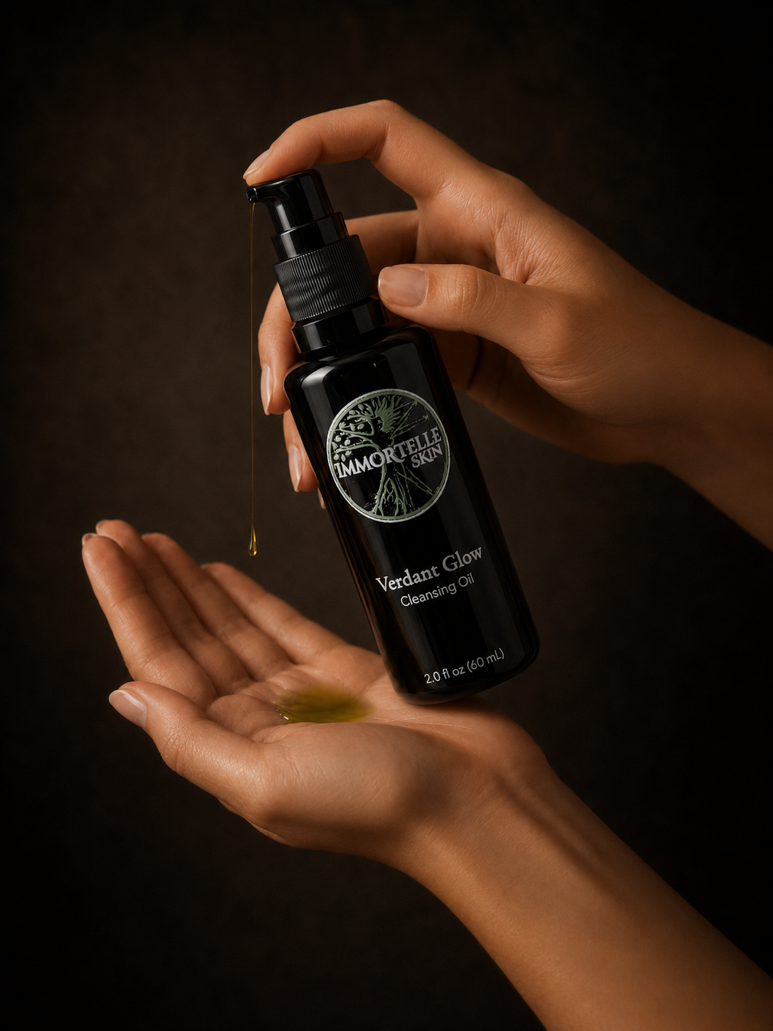 Immortelle-Skin-Verdant-Glow-Botanical-Balancing-Cleansing-Oil-Violet-Glass-Pump-Bottle