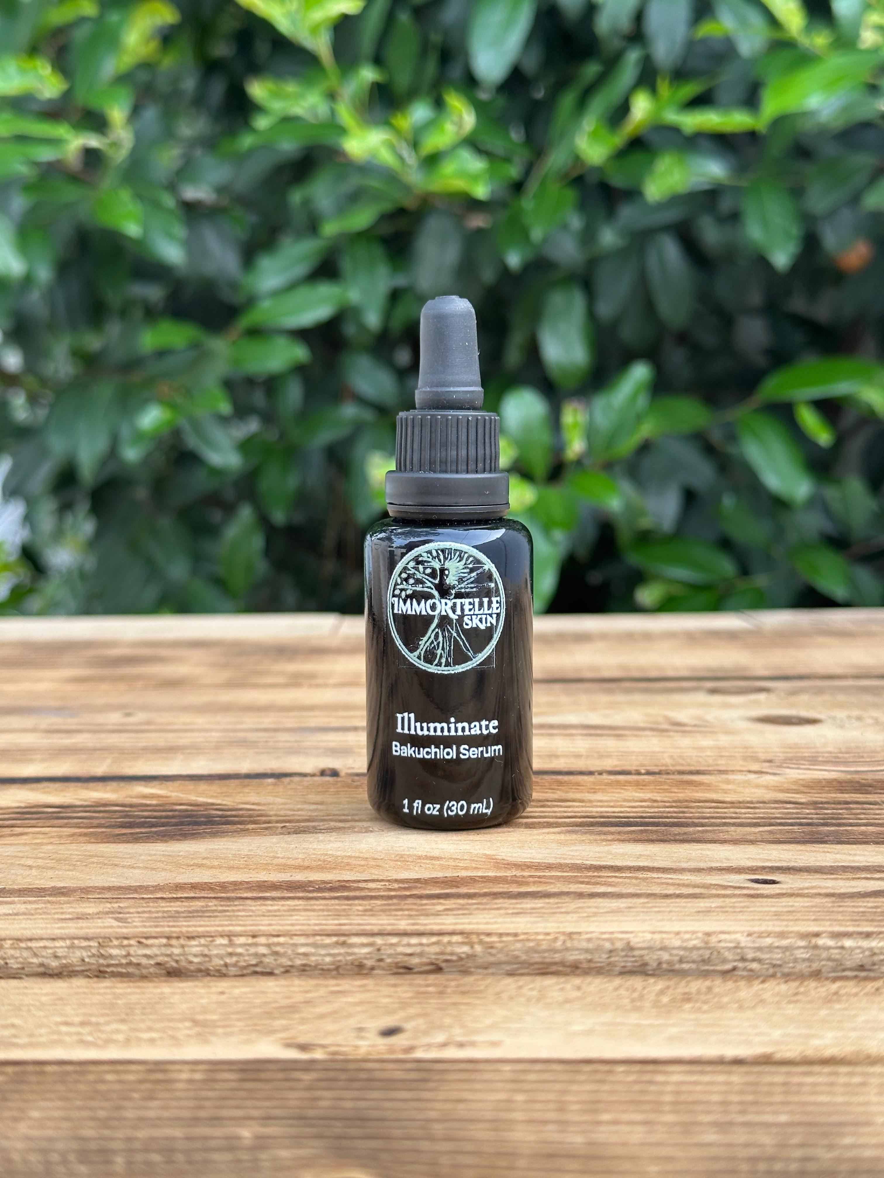 Immortelle Skin Illuminate Bakuchiol botanical retinol alternative serum – violet glass bottle