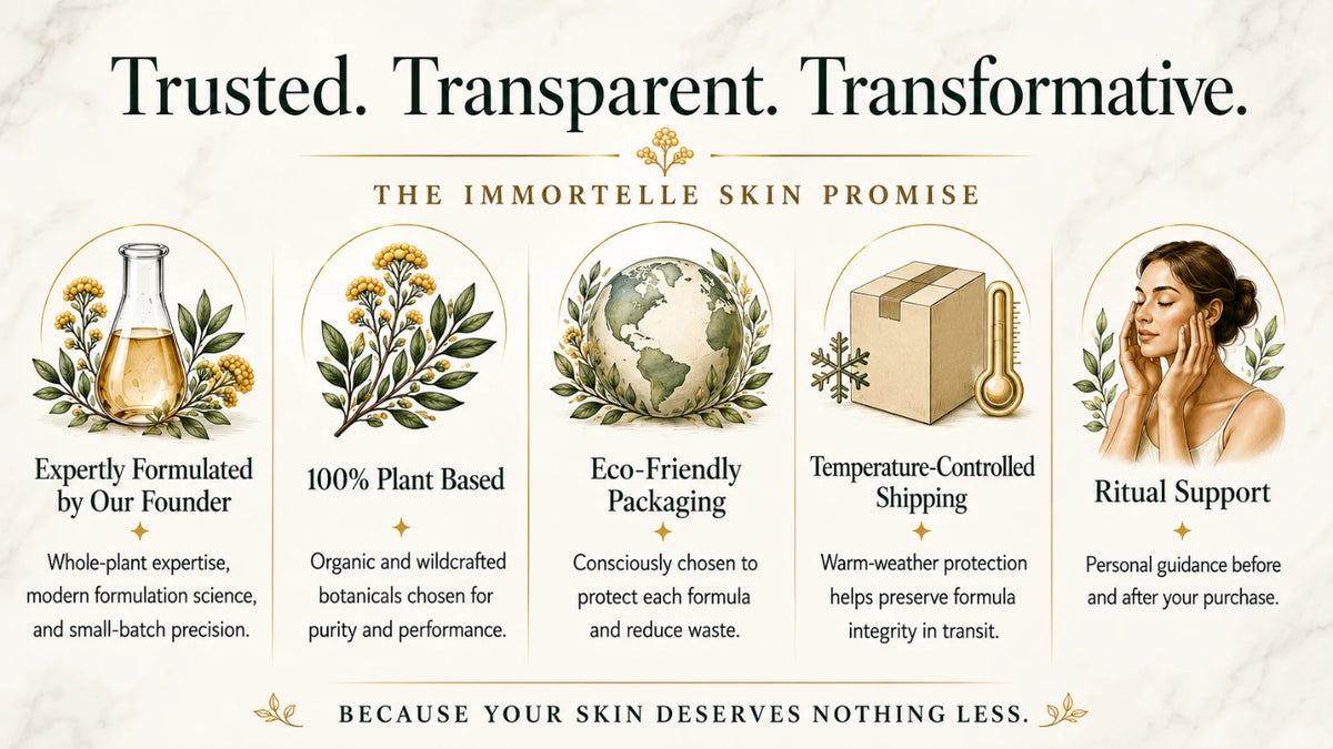 Discover Immortelle Skin Botanical Skincare. Founder formulated with organic and wildcrafted botanicals. Luxury designed to transform your skin ritual.