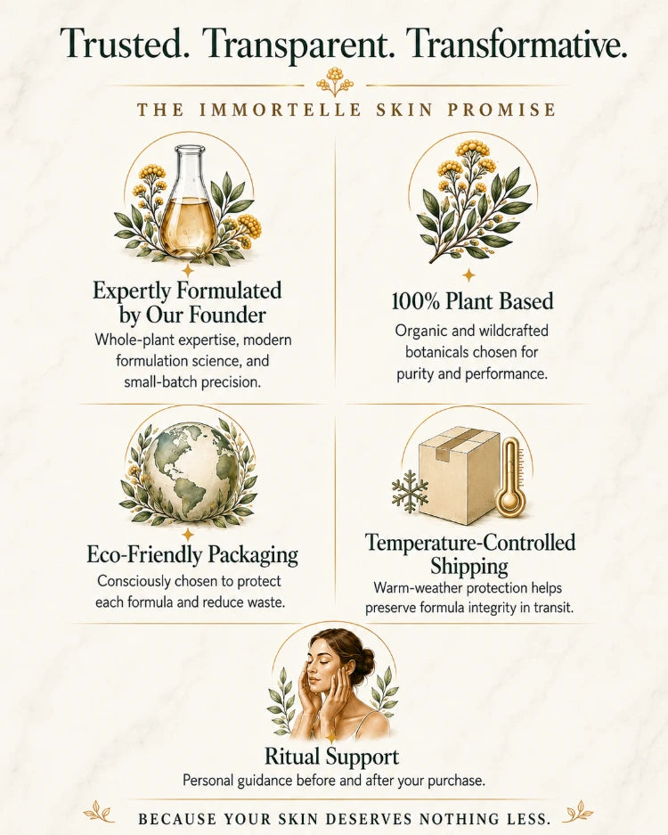 Discover Immortelle Skin Botanical Skincare. Founder formulated with organic and wildcrafted botanicals. Luxury designed to transform your skin ritual.